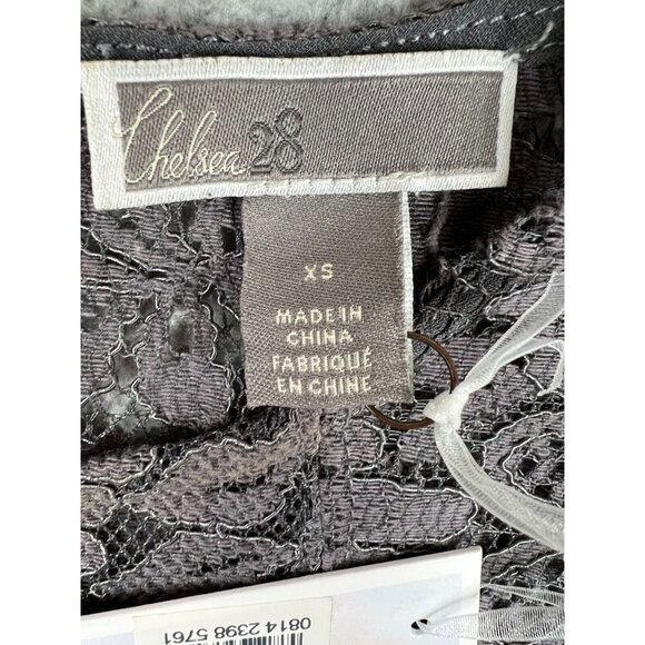NWT Chelsea28 Lace Top Blouse XS Short Capped Sleeve Gray Floral Design - Picture 8 of 13